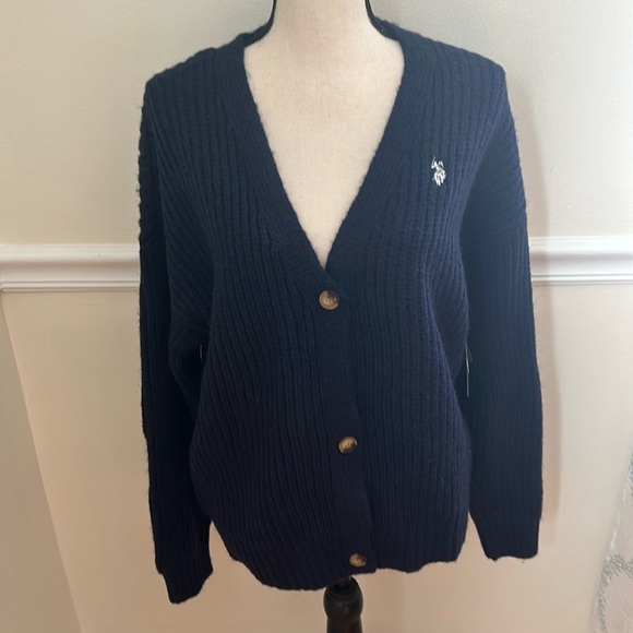 U.S. Polo Assn blue V-neck button up cardigan Size XL NWT - Picture 1 of 8